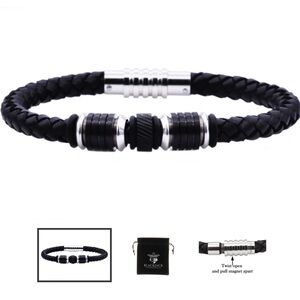 Men’s Black Leather Stainless Steel Bracelet BLACKJACK
